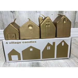 Vtg Crate & Barrel 4 Village Candles Bronze Gold Minimalist MCM Staging Holiday